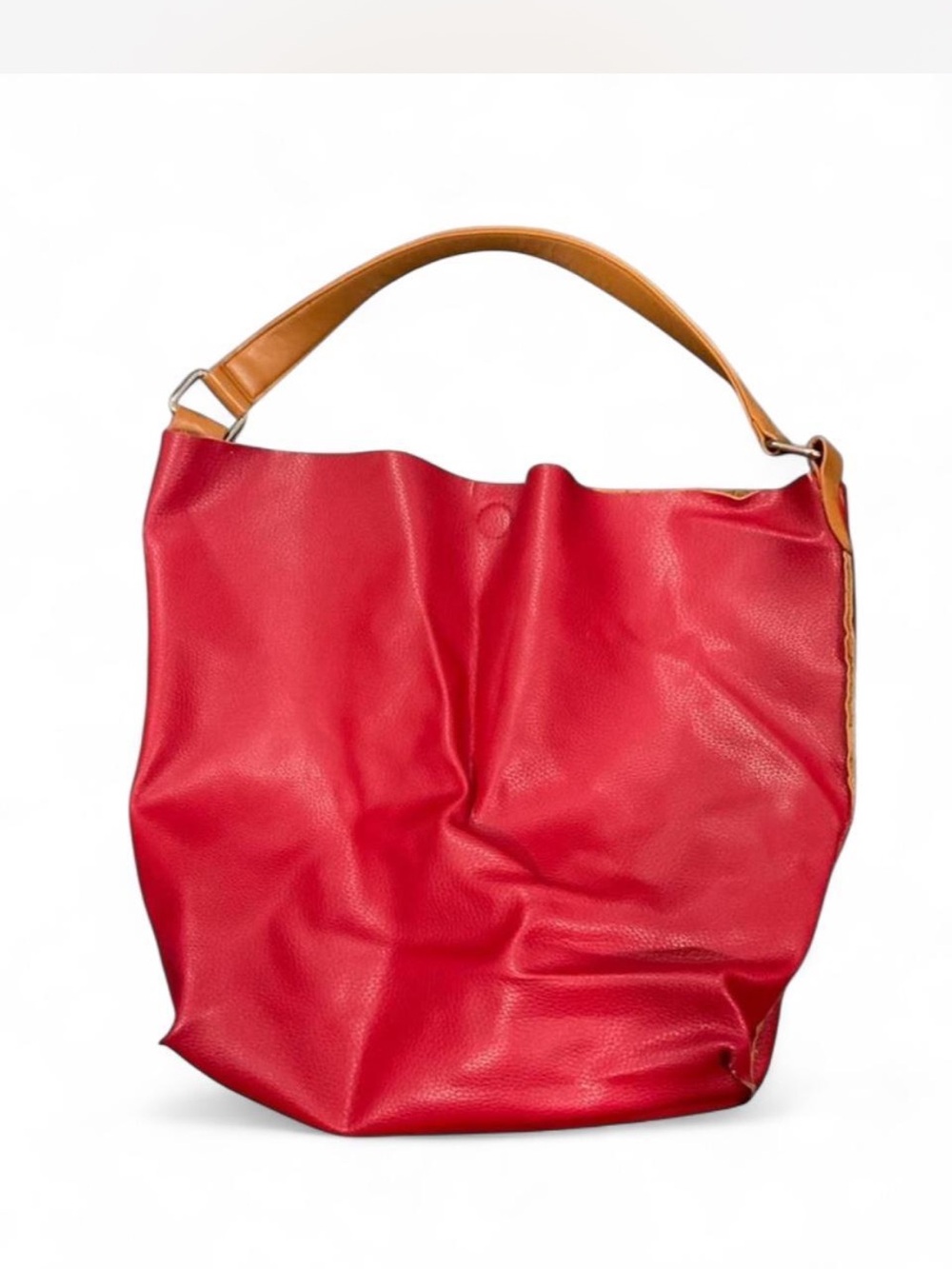 Barneys New York Red Leather Hobo with Tan Strap